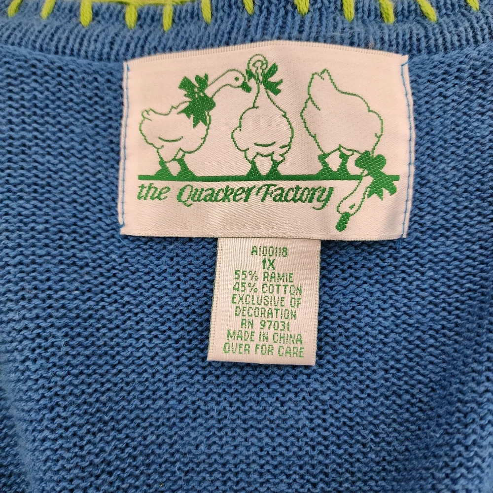 Vintage Quacker Factory Blue Tropical Seashort Cardigan Sweater - Picture 5 of 9
